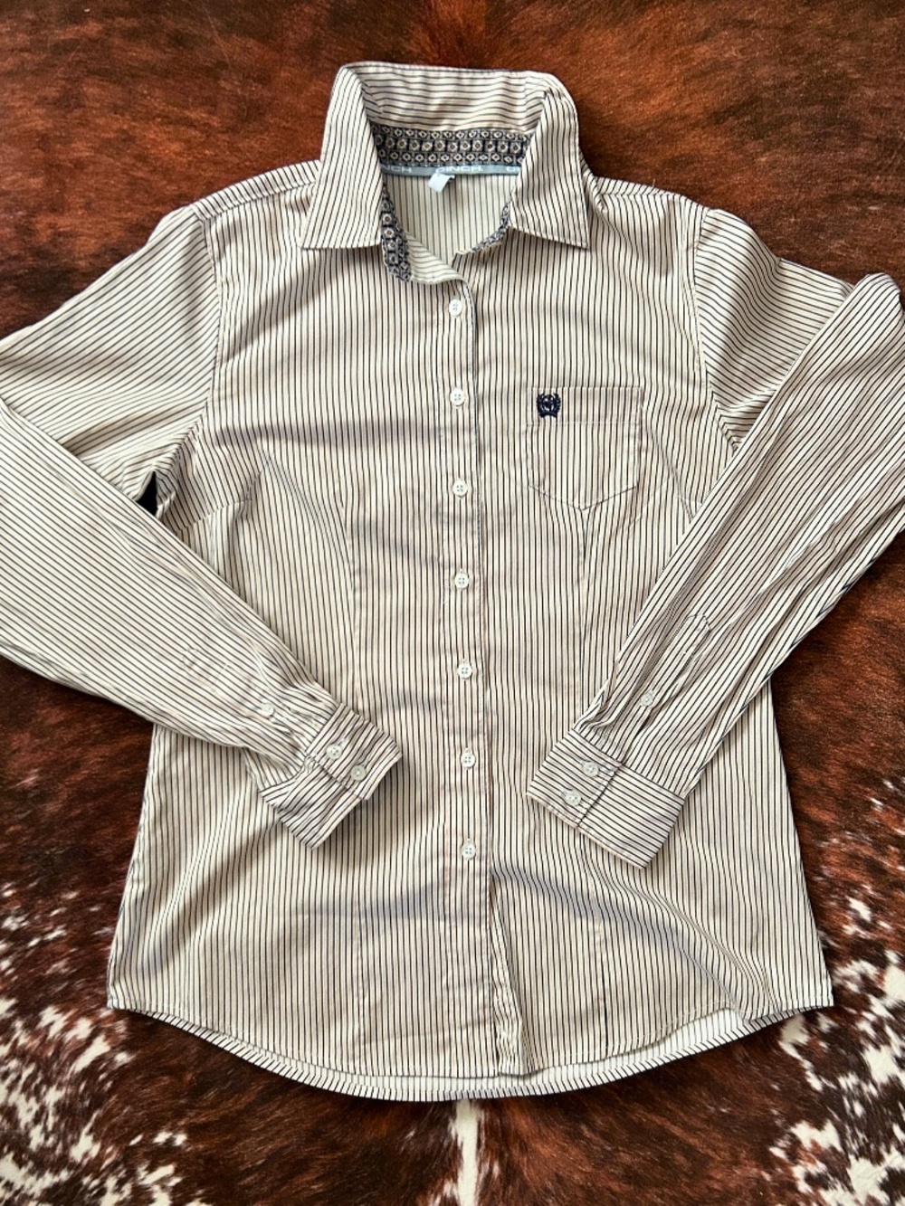 Cinch Women's Light Pink and Black Pinstripe Button-Down Shirt